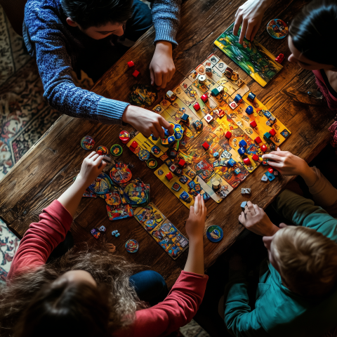 Family Playing Colorful Board Game Together