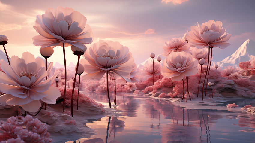 Fantasy Blossoms by a Serene River