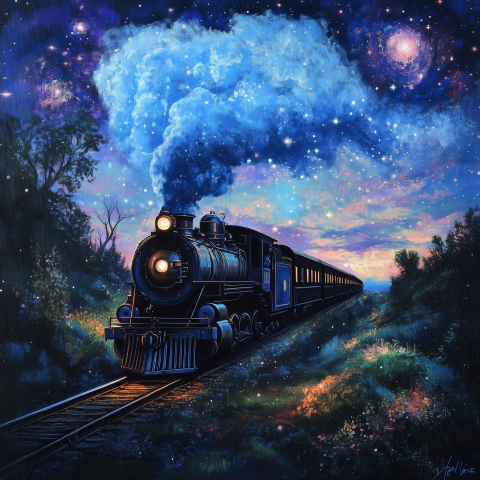 Fantasy Train With Starry Smoke Trail