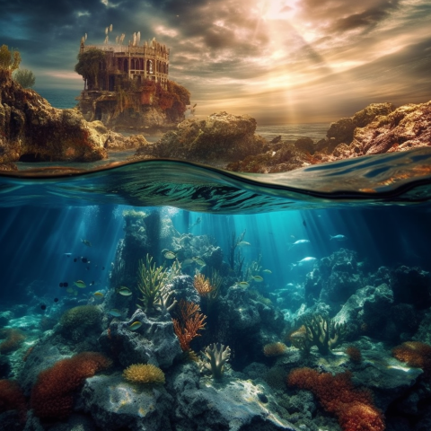 Underwater Scene with Sunken Structure