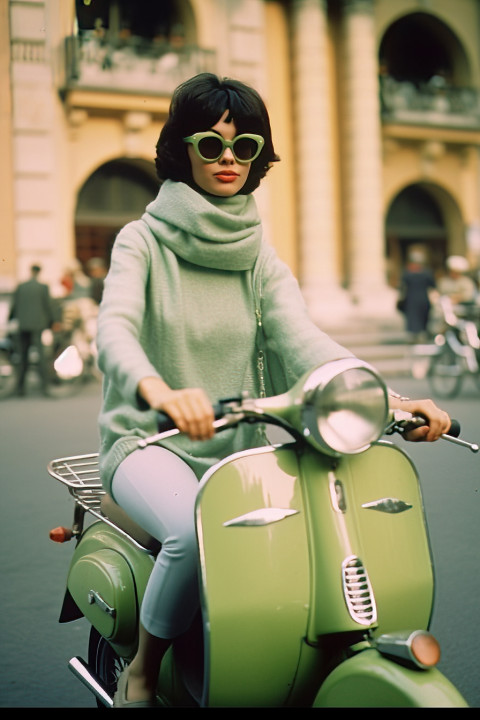 Fashionable woman on a moped