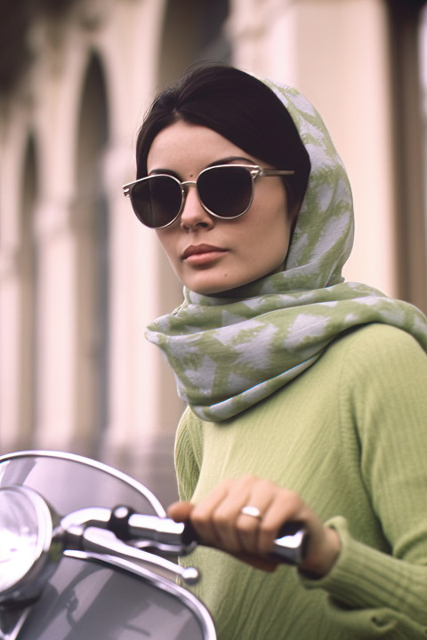 Fashionable woman on a moped