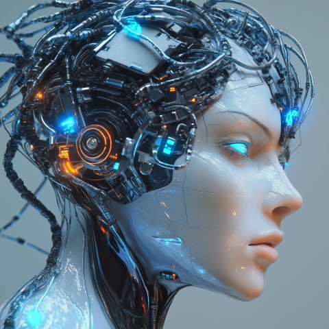 Female Cyborg With Illuminated Neural Tech