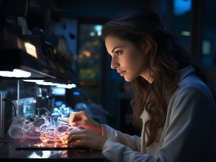 Female Scientist Working with Glassware in Laboratory