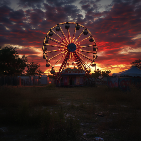 Ferris Wheel at Sunset in Abandoned Fairground