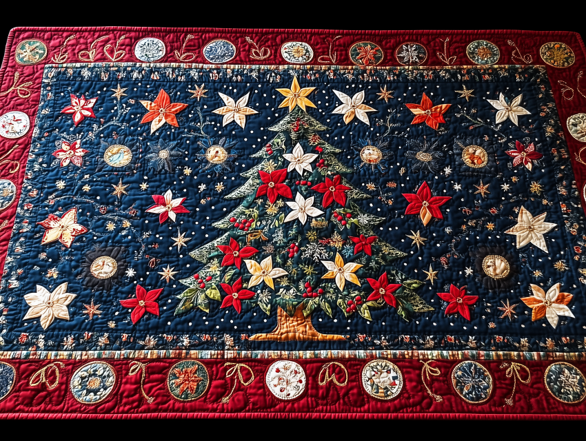 Festive Christmas Tree Quilted Tapestry