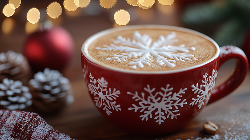 Festive Holiday Latte with Snowflake Art