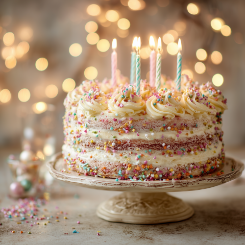 Festive Layered Birthday Cake with Candles