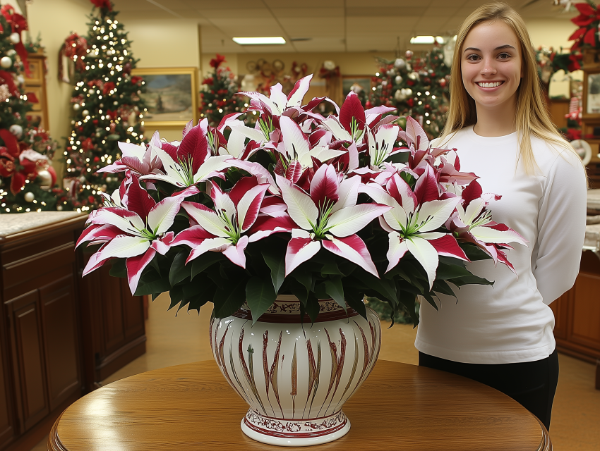 Festive Pink and White Lily Arrangement in Vase
