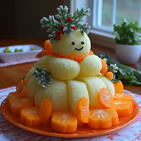 Festive Snowman Made of Fresh Fruit