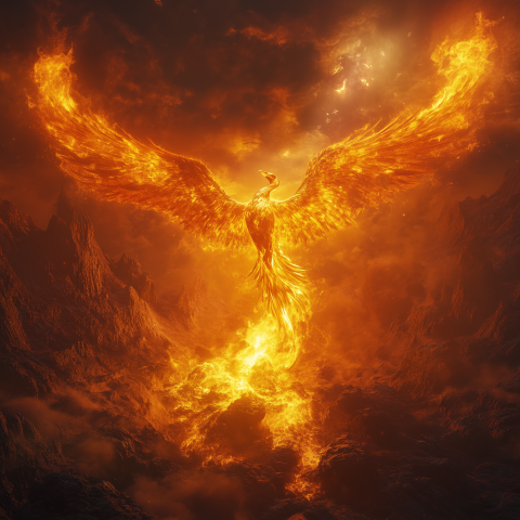 Fiery Phoenix Rising from Lava Crater