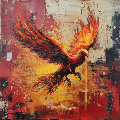 Fiery Phoenix Rising in Abstract Art