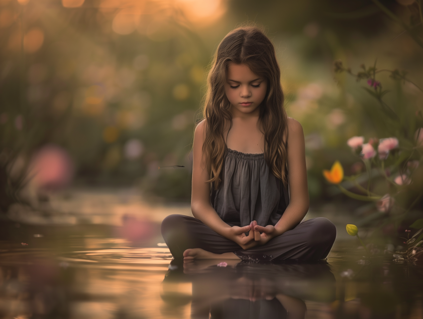 Girl meditating in tranquil nature