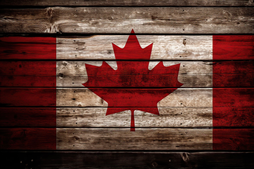 Flag of Canada on wood