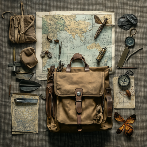 Flat Lay of Vintage Explorer’s Tools and Maps