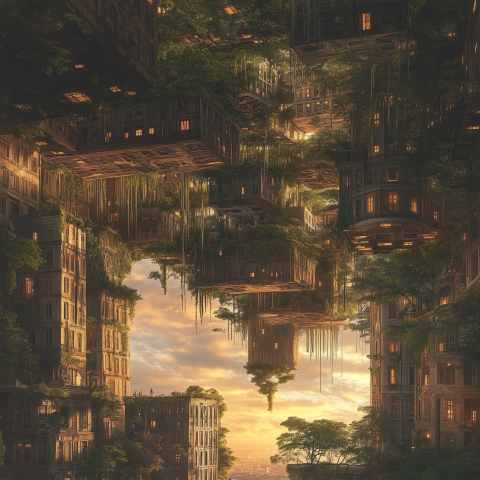 Floating Garden Towers at Sunset