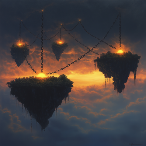 Floating Islands Chained Above Clouds