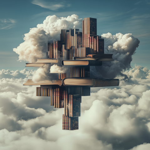 Floating Library of Books in the Sky