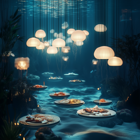 Floating Seafood Platters in Undersea Restaurant