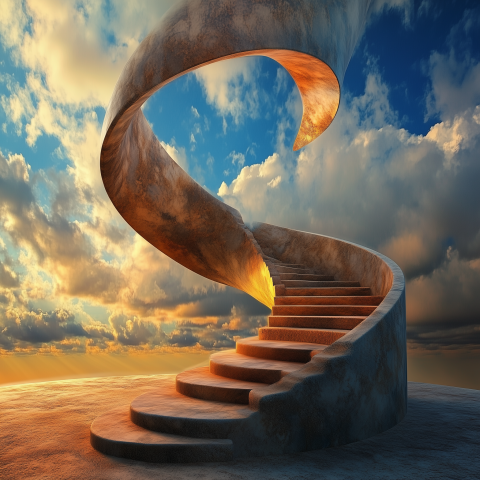 Floating Spiral Staircase at Sunset