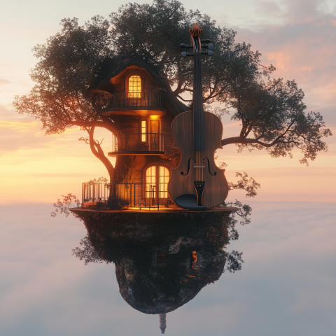 Floating Treehouse With Giant Violin Balcony