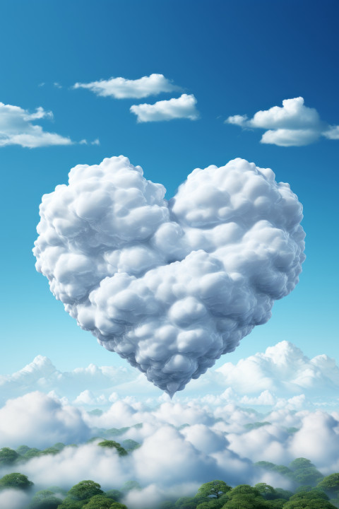 Floating white cloud in the shape of a heart