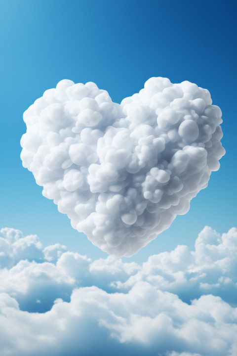 Floating white cloud in the shape of a heart