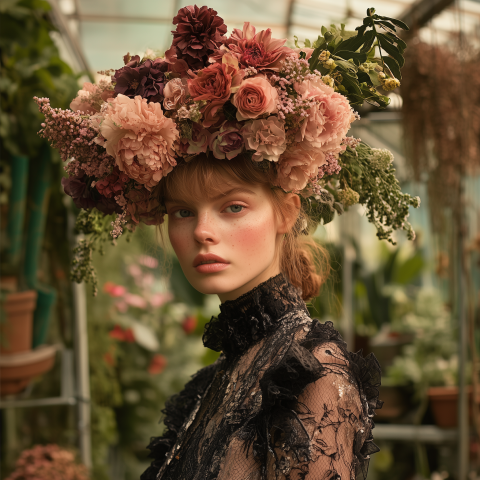 Floral Fashion Portrait in Greenhouse