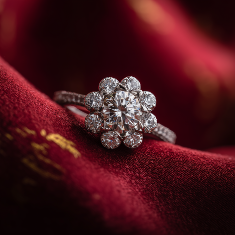 Flower-Shaped Diamond Engagement Ring