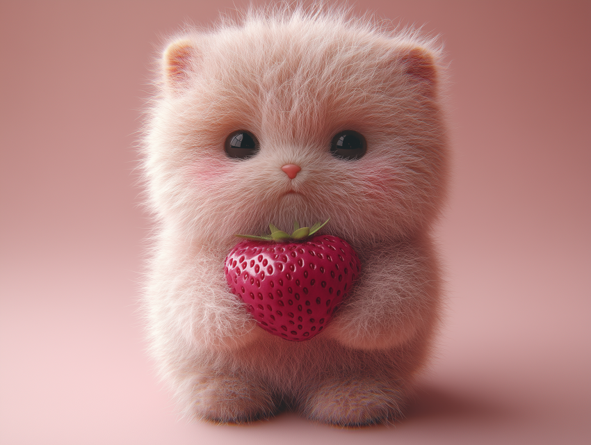 Fluffy Chipmunk Holding a Strawberry