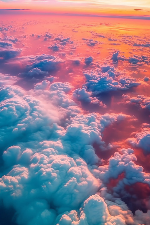 Fluffy clouds at sunset