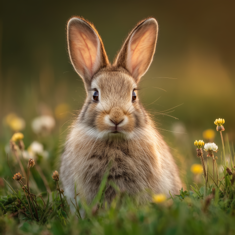 Fluffy Meadow Rabbit at Sunset