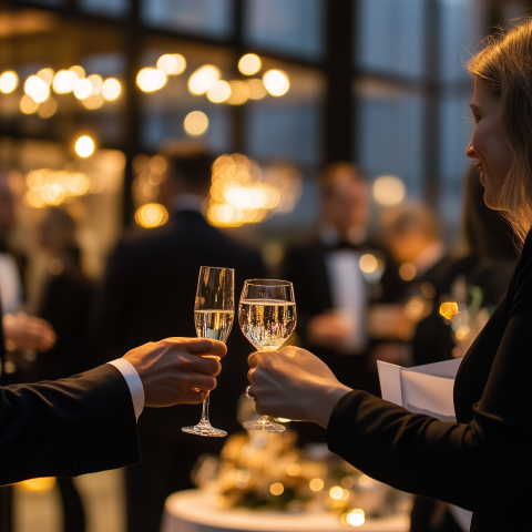 Formal Networking Event With Champagne Toast