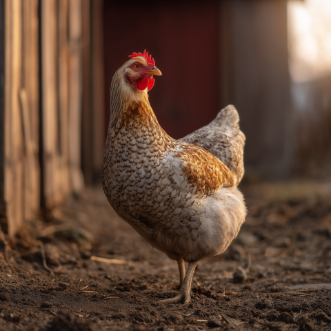 Free-Range Hen in Warm Sunset Light
