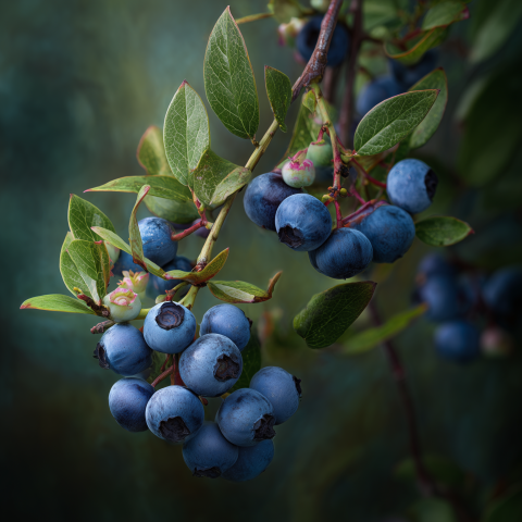 Fresh Blueberries Ripening on Branch