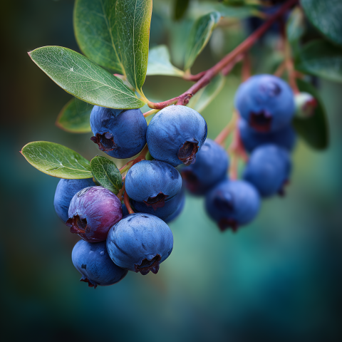 Fresh Blueberries Ripening on Bush