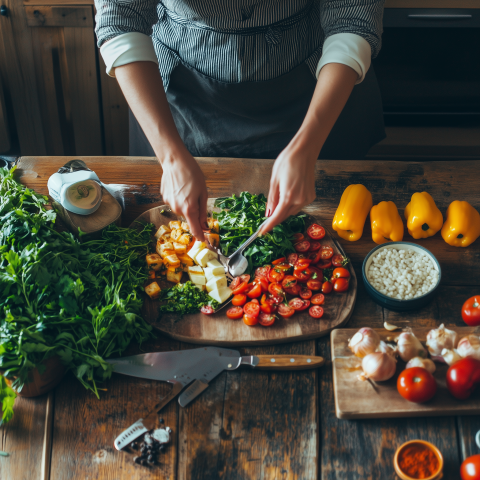 Fresh Ingredients Being Prepped for Cooking