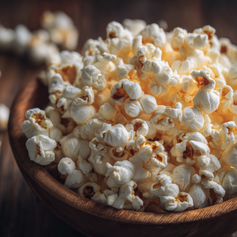 Fresh Popcorn in Wooden Bowl