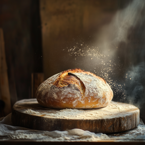 Fresh Rustic Bread on Wooden Board
