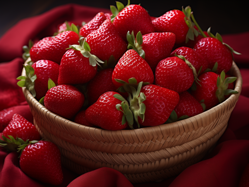 Fresh Strawberries in Woven Basket