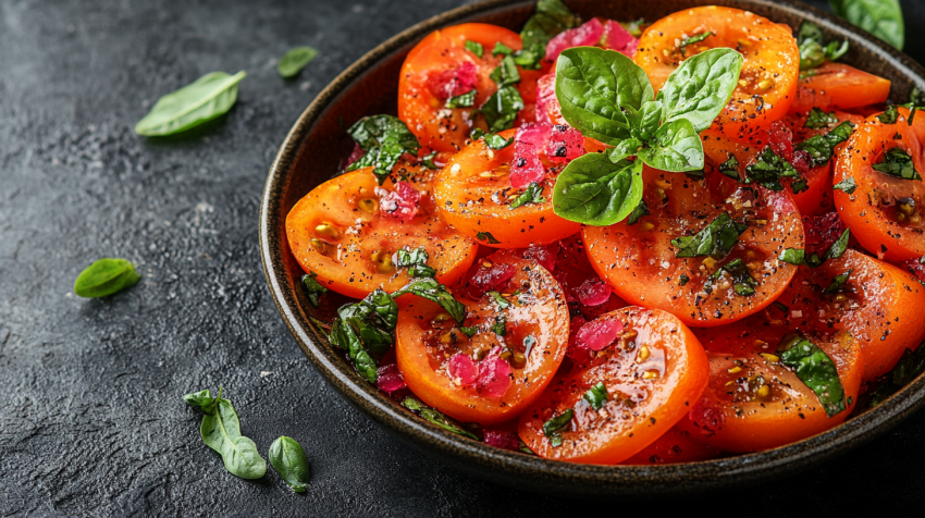 Fresh Tomato and Basil Salad with Seasoning