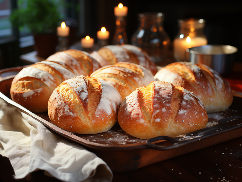Freshly Baked Artisan Bread on Tray