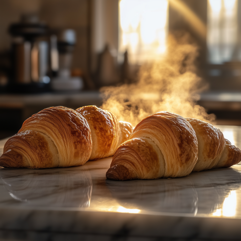 Freshly Baked Croissants on Marble Counter