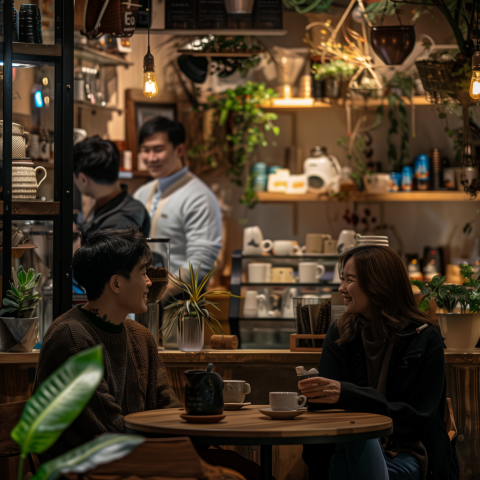 Friends Enjoying Coffee in Cozy Café
