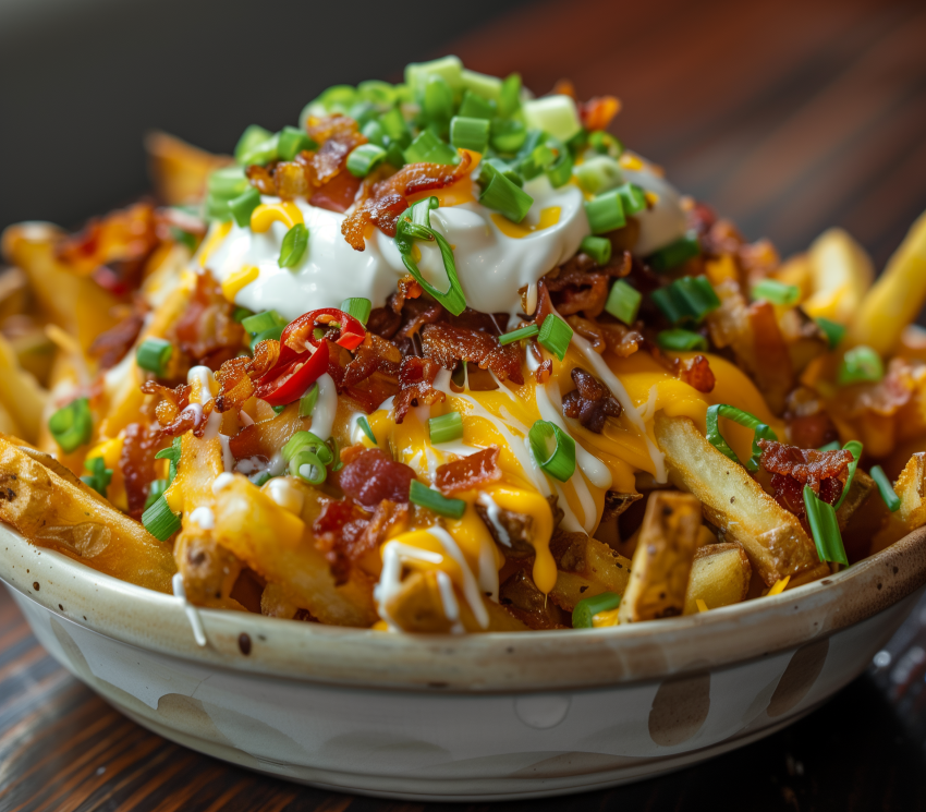 Fries Topped With Melted Cheese