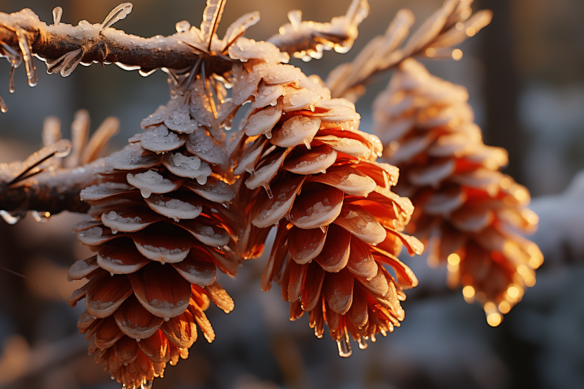 Frost-Covered Pinecones in Morning Light