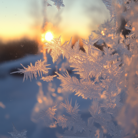 Frost Crystals Glowing in Winter Sunrise