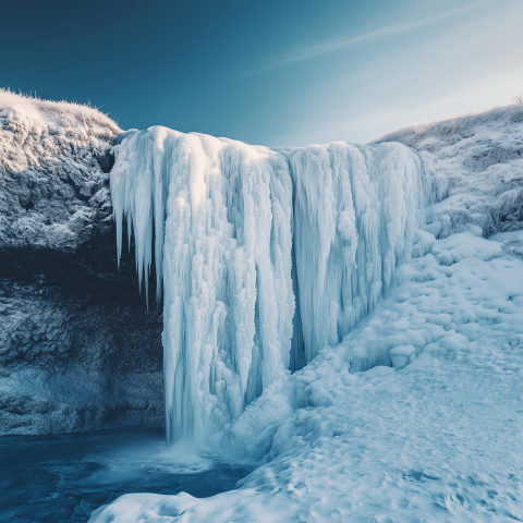 Frozen Waterfall in Arctic Landscape