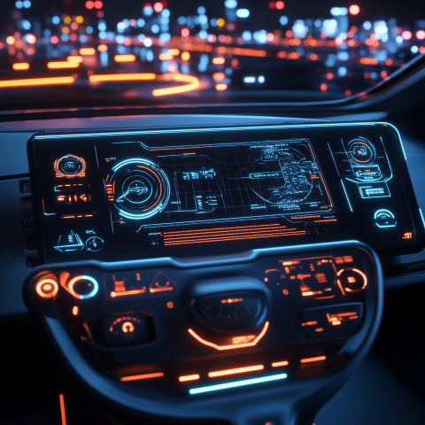 Futuristic Car Dashboard with Neon Interface