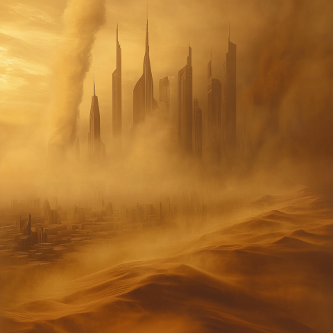 Futuristic City Engulfed by Desert Sandstorm